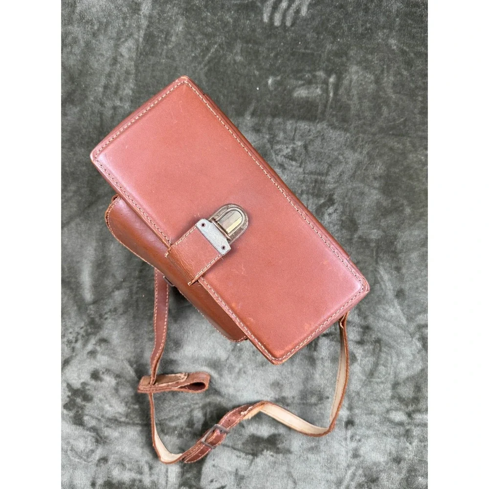 Vintage Top Grain Cowhide Leather Camera Case Satchel USA Brown Shoulder Bag